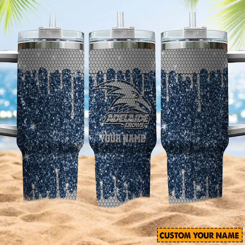 Adelaide Crows AFL Glitter and Diamonds Bling Personalized 40oz Tumbler With Handle and Straw