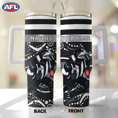 AFL Collingwood Magpies Mascot Personalized 40oz Tumbler With Handle and Straw