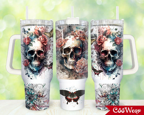 Gothic Skulls Personalized 40oz Tumbler With Handle and Straw