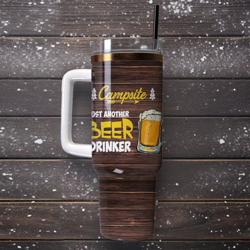 Just Another Beer Drinker With A Camping Problem Artwork Personalized 40oz Tumbler With Handle and Straw