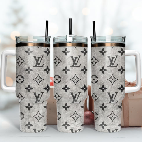 Louis Vuitton LV Logo Print Personalized 40oz Tumbler With Handle and Straw