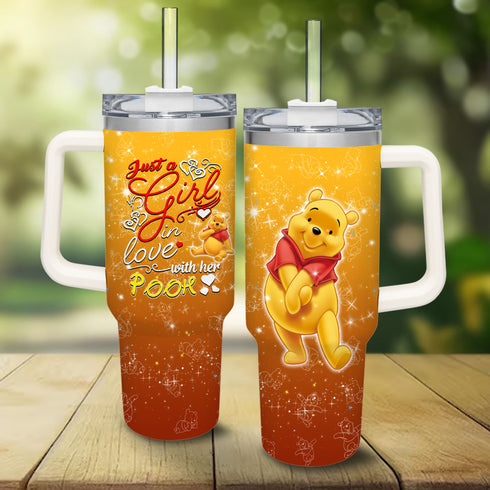 Pooh Winnie the Pooh Cartoon Personalized 40oz Tumbler With Handle and Straw
