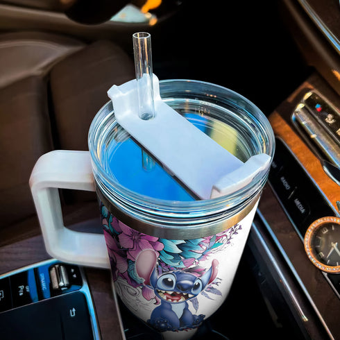 Stitch Cartoon Personalized 40oz Tumbler With Handle and Straw
