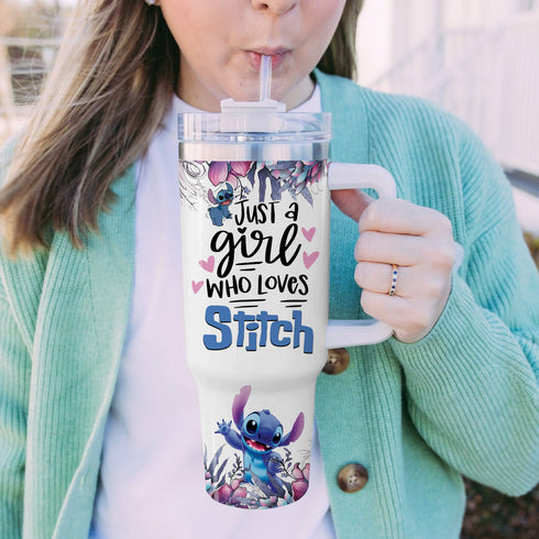 Stitch Cartoon Personalized 40oz Tumbler With Handle and Straw