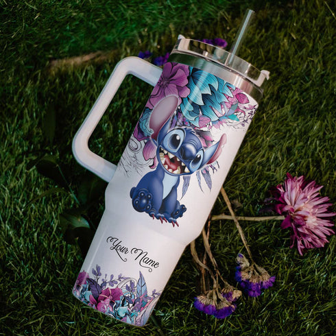 Stitch Cartoon Personalized 40oz Tumbler With Handle and Straw
