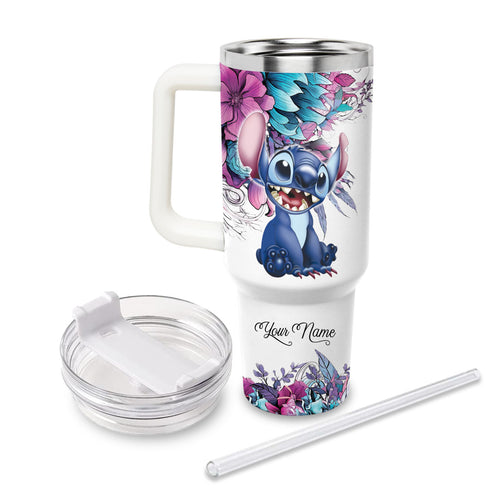 Stitch Cartoon Personalized 40oz Tumbler With Handle and Straw